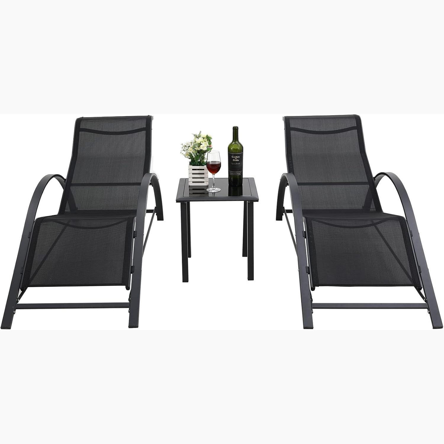 Deck Chair Lounger - 3'lü Alüminyum Çerçeveli Teslin Kumaşlı Şezlong