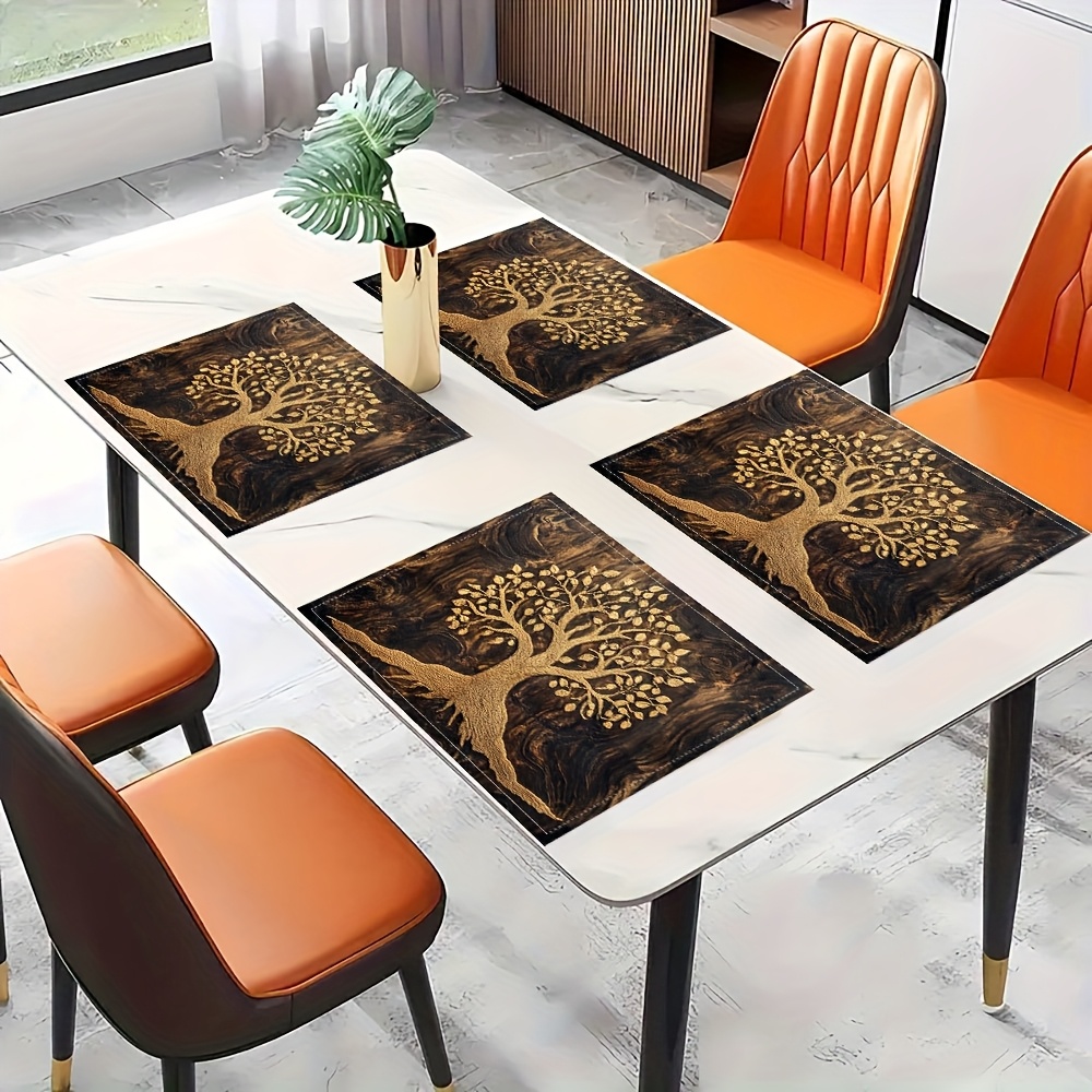 Outdoor Furniture Dining - Vintage Koyu Ahşap Desenli Altın Hayat