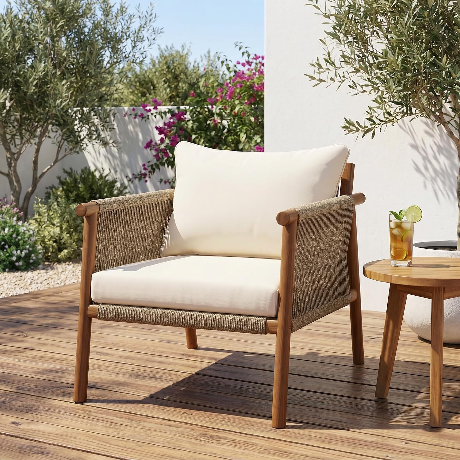 Deck Chair Lounger - Dış Mekan Masif Ahşap Koltuk, Halat