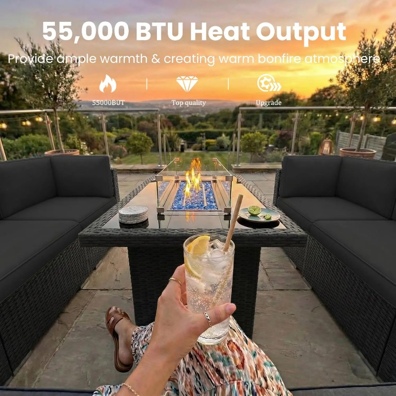 8 Parçalı Veranda Hasır Köşe K - Outdoor Furniture Fire Table incelemesi ve fiyatı